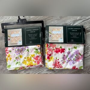 Laura Ashley (2) pair of Amelie Tier Valance Curtain Set 3 Piece